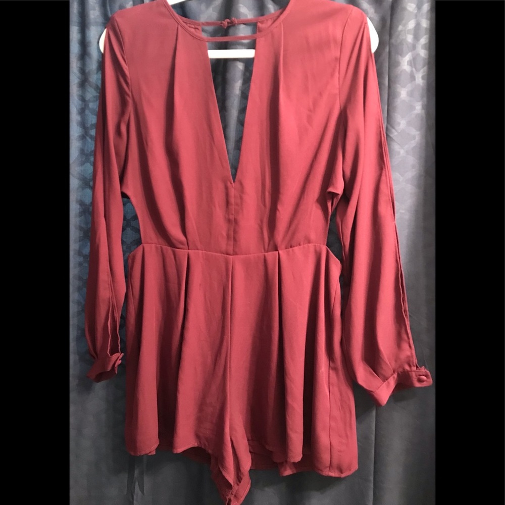 Burgundy Cutout Jumper w/deep VNeck, fully lined.
